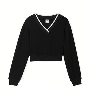 NWT Victoria's Secret PINK Premium Fleece V-Neck Pullover, Black